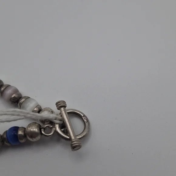 Vtg Sterling Silver Multicolor Glass Cat Eye Bracelet 7" Toggle Clasp 14.41g - Picture 3 of 7